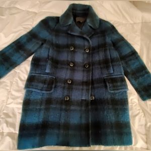 Coach plaid Peacoat in cobalt blue & black mid-length Size Large